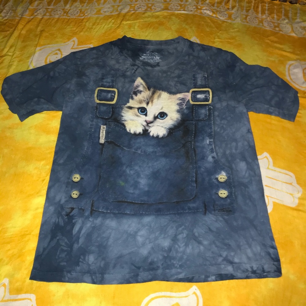 Oversized Kitten T Shirt Blue Tie Dye